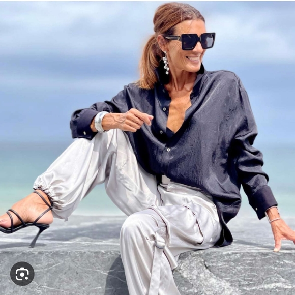 ZARA Satin Effect Cargo Pants size M - Picture 8 of 11